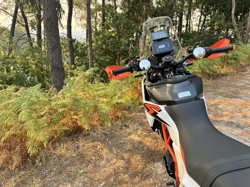 EKIY 5-inch CarPlay display running OffTrail mounted on an adventure motorcycle