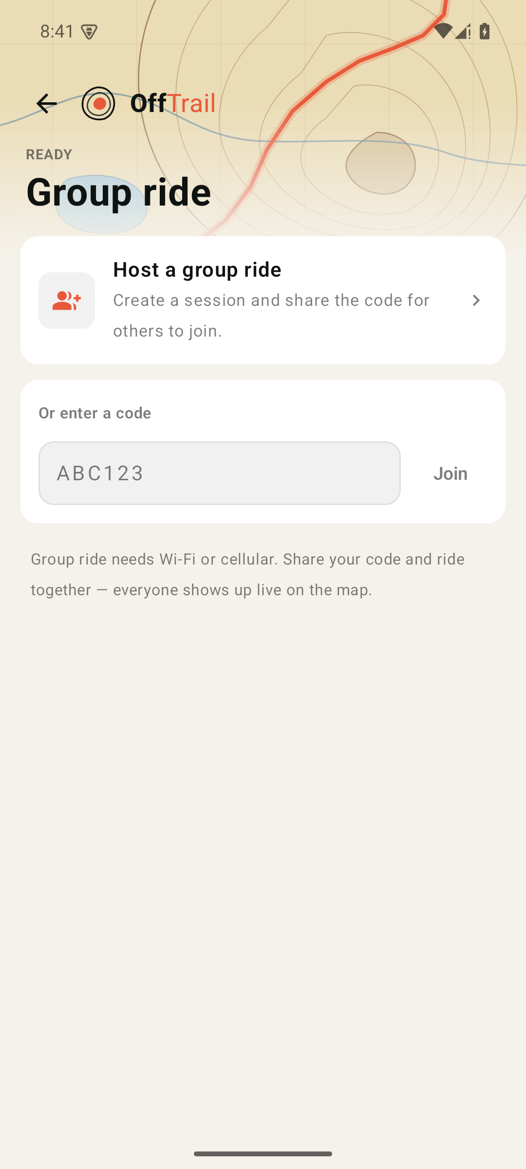 Group ride screen