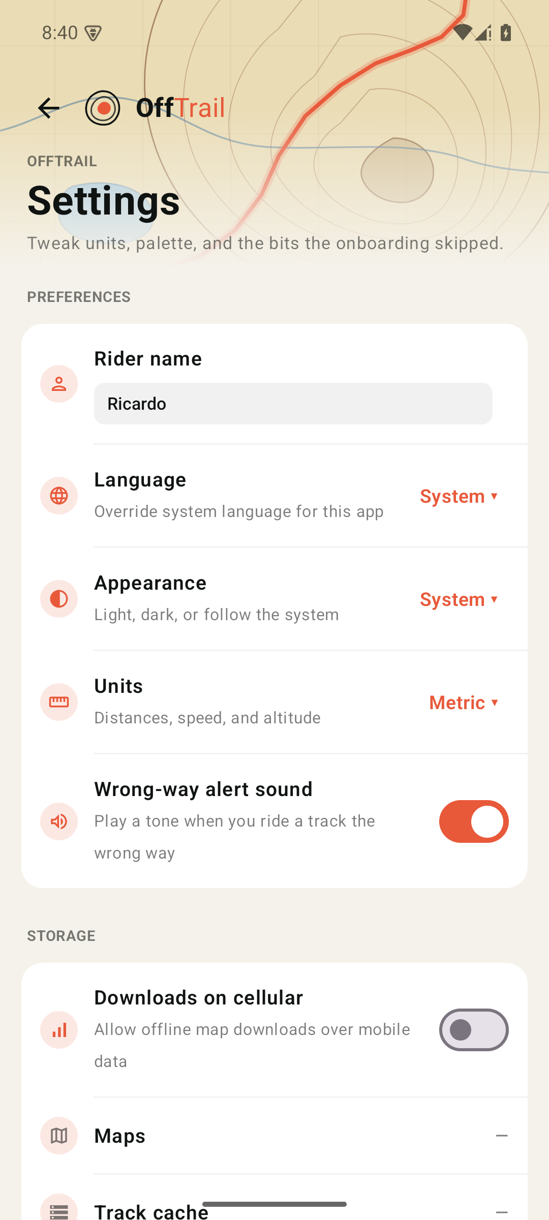 Settings screen